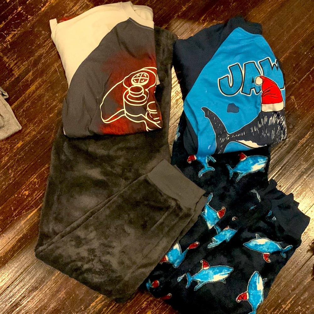 2 pair boys pajamas size 10/12 HUSKY